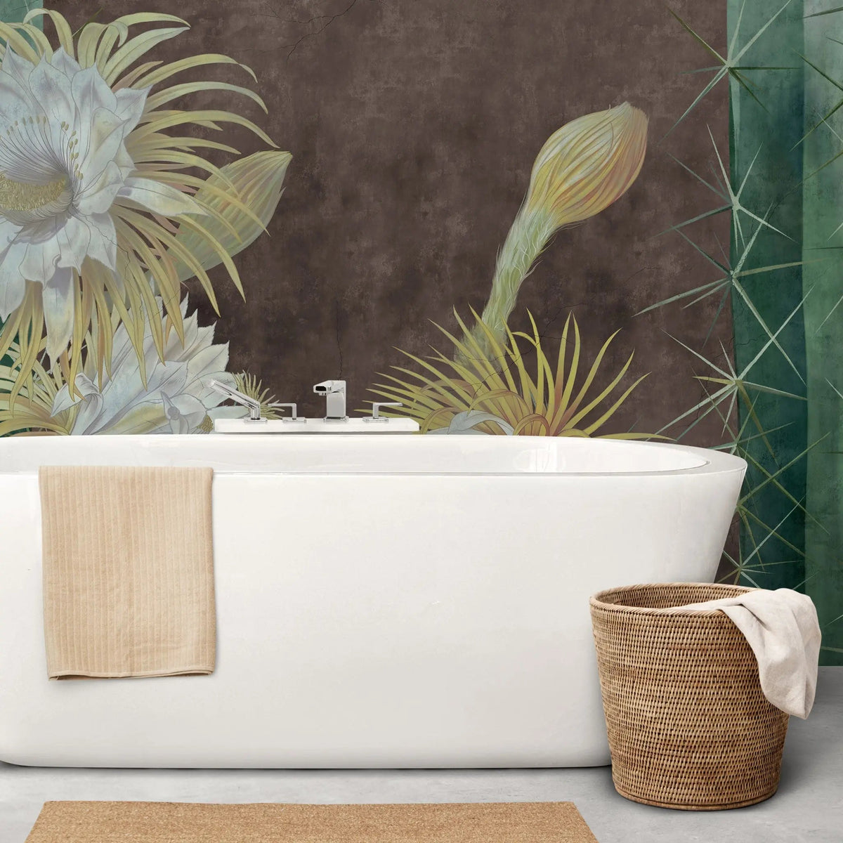 Tapet personalizat floral cu flori de cactus in stil grundge grunge cactus flowers