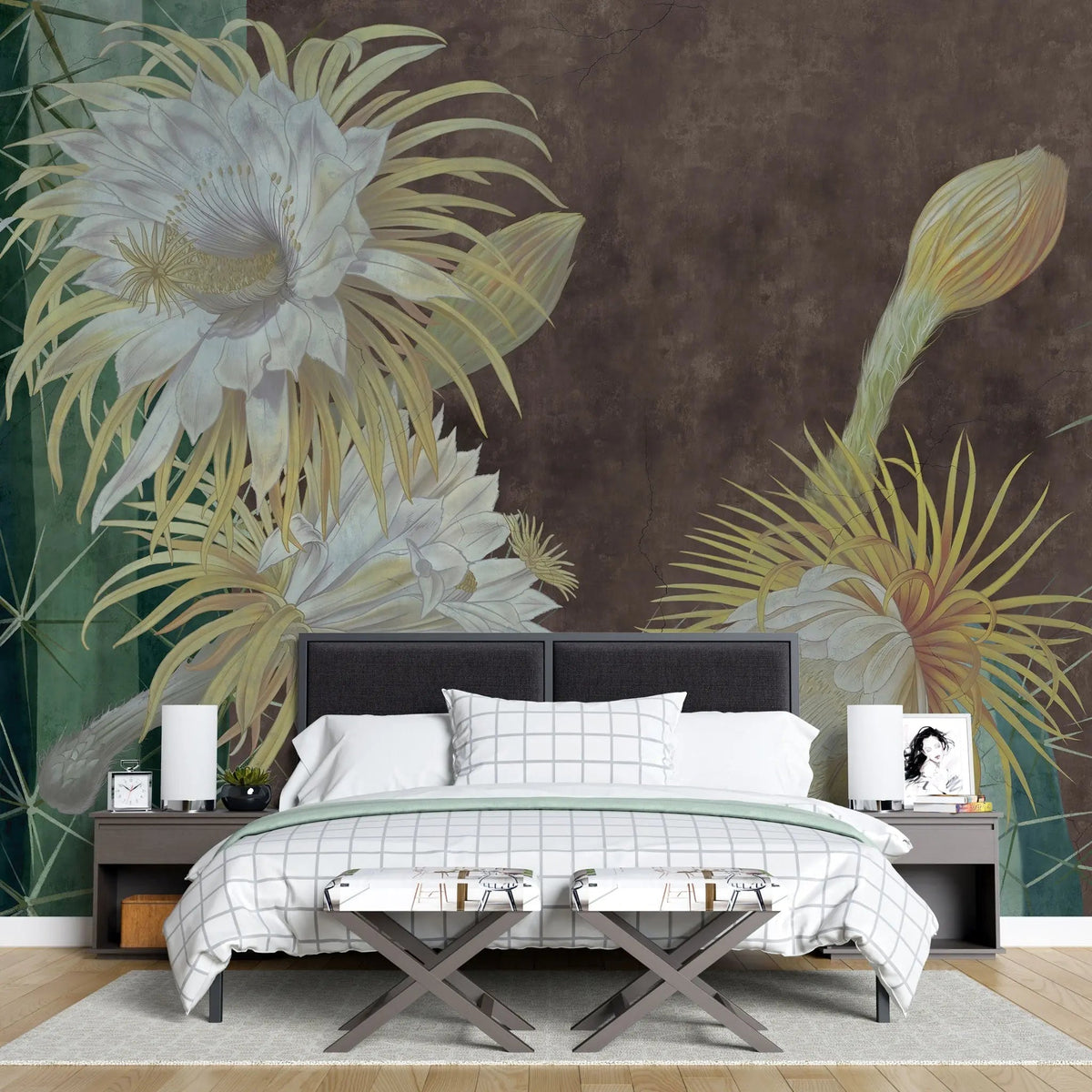 Tapet personalizat floral cu flori de cactus in stil grundge grunge cactus flowers