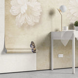 Tapet personalizat floral cu flori albe si fluturi colorati vanilla butterfly