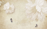 Tapet personalizat floral cu flori albe si fluturi colorati vanilla butterfly