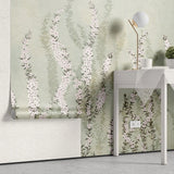 Tapet personalizat floral cu flori de iasomie stelata pe fundal verde menta minty star jasmine