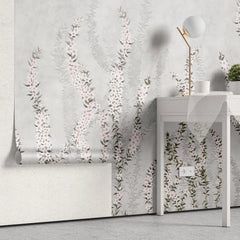 Tapet personalizat floral cu flori de iasomie stelata pe fundal albastru deschis blue star jasmine