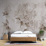 Tapet personalizat floral in stil fresca cu trandafiri albi roses fresque