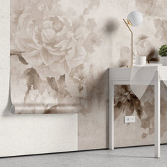 Tapet personalizat floral in stil fresca cu trandafiri albi roses fresque
