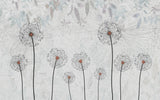Tapet personalizat floral cu papadii pe un fundal albastru deschis light blue dandelions