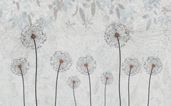 Tapet personalizat floral cu papadii pe un fundal albastru deschis light blue dandelions