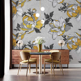 Tapet personalizat floral cu flori galbene in fundal gri grey 'n yellow