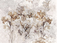 Tapet personalizat floral cu flori si fluturi in nuante de maro floral butterflies
