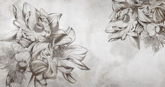Tapet personalizat floral cu flori uscate sepia pe un fundal alb sepia sunflower