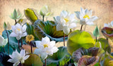 Tapet personalizat floral cu flori de lotus albe pe un fundal texturat rozaliu deschis vivid lotus flower