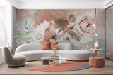 Fototapet personalizat floral cu flori mari in tonuri pastelate de roz creand o atmosfera visatoare si romantica rose pastel mural