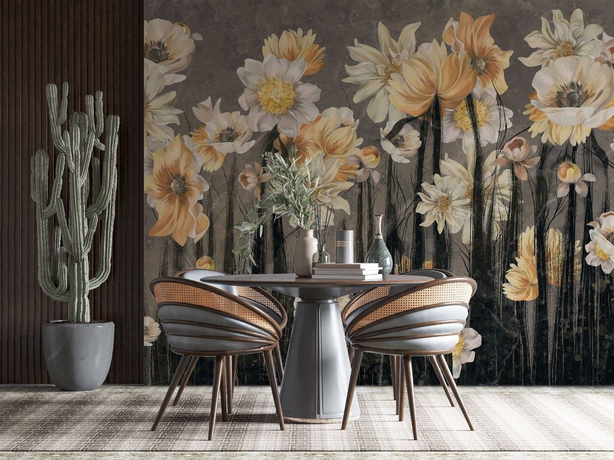 Tapet personalizat floral cu flori de narcisa in tonuri luminoase aducand o senzatie de primavara si puritate daffodil light