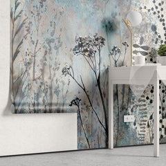Tapet personalizat floral cu flori de camp in nuante delicate de albastru creand o atmosfera senina si proaspata blue wildflowers