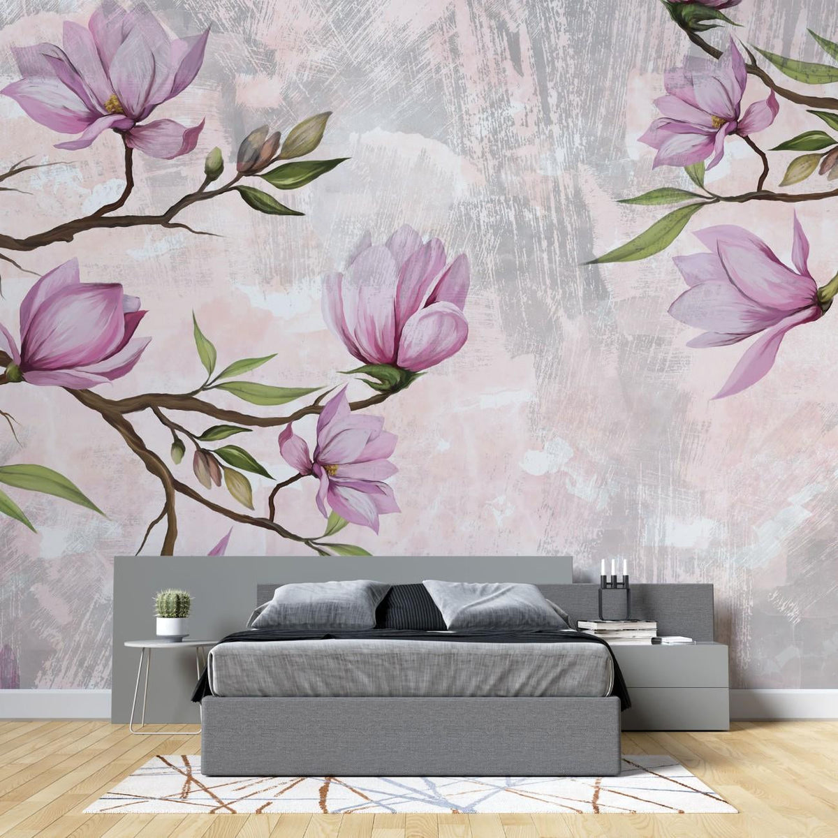 Tapet personalizat floral cu o ramura eleganta de magnolie cu flori delicate ce aduc rafinament si frumusete naturala magnolia branch
