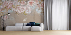 Tapet personalizat floral cu flori stilizate cu o textura ce aminteste de desenul cu creionul oferind un aspect artistic si original crayon blossom