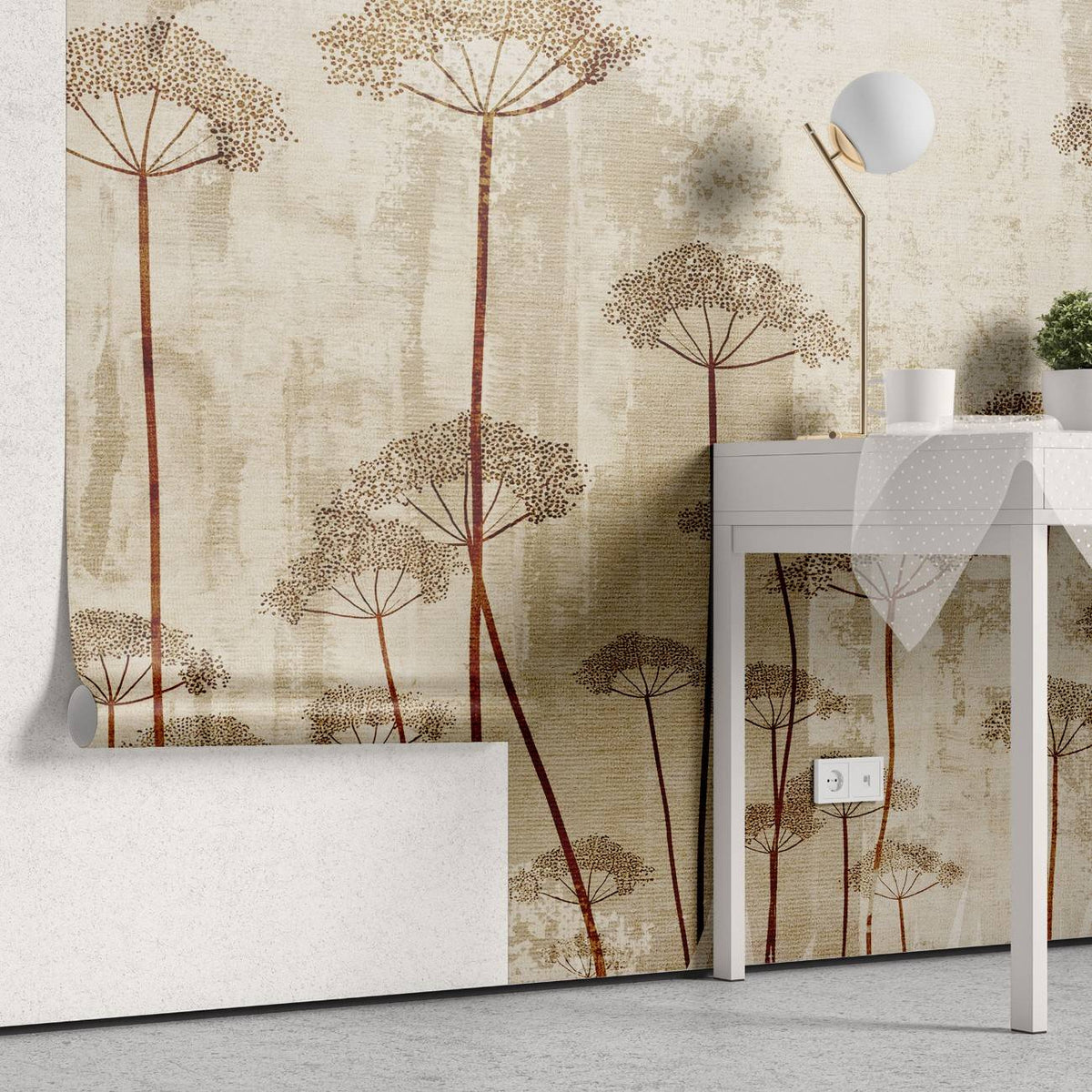 Tapet personalizat floral cu flori de marar cu o textura bogata si detalii fine pentru un decor natural si sofisticat textured dill flowers