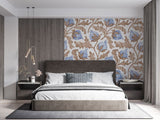 Tapet personalizat floral cu flori de bumbac in nuante delicate de albastru creand o atmosfera lejera si relaxanta blue cotton