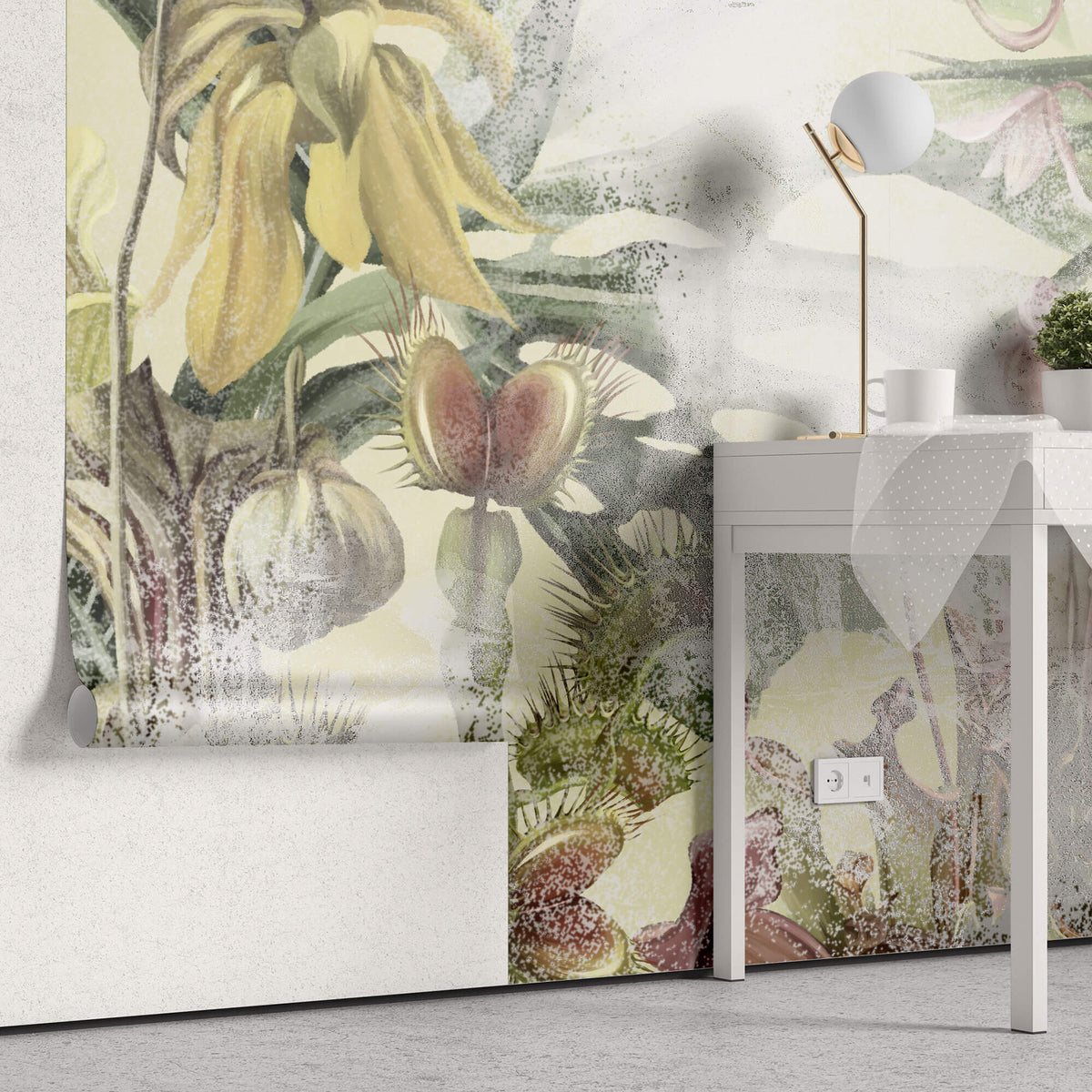 Tapet Personalizat Floral cu plante carnivore si fundal texturat - CARNIVOROUS PLANT