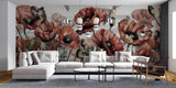 Tapet Personalizat Floral cu flori de mac si fluturi rosii - BUTTERFLY POPPIES