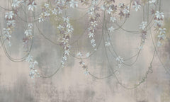 Tapet Personalizat Floral cu liane inflorite si fundal cu efect de plaster - FLOWER VINES