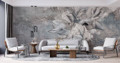 Tapet Personalizat Floral cu flori de lotus in nuante de albastru - TEXTURED LOTUS