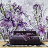 Tapet Personalizat Floral cu irisi mov pe un fundal cu efect de plaster - PURPLE IRISES