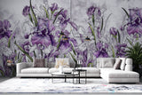 Tapet Personalizat Floral cu irisi mov pe un fundal cu efect de plaster - PURPLE IRISES