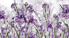 Tapet Personalizat Floral cu irisi mov pe un fundal cu efect de plaster - PURPLE IRISES