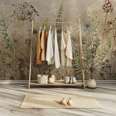 Tapet Personalizat Floral cu flori salbatice in fundal bej - LITTLE WILDFLOWERS BEIGE