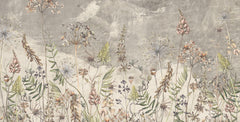 Tapet Personalizat Floralcu flori salbatice in fundal gri - LITTLE WILDFLOWERS GREY