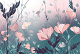 Tapet Personalizat Floral cu arta digitala florala in nuante de roz si albastru - SOFT MARINE PINK