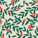 Tapet Personalizat Floral cu model floral in culori vibrante de verde si rosu - VIBRANT FLORAL PATTERN