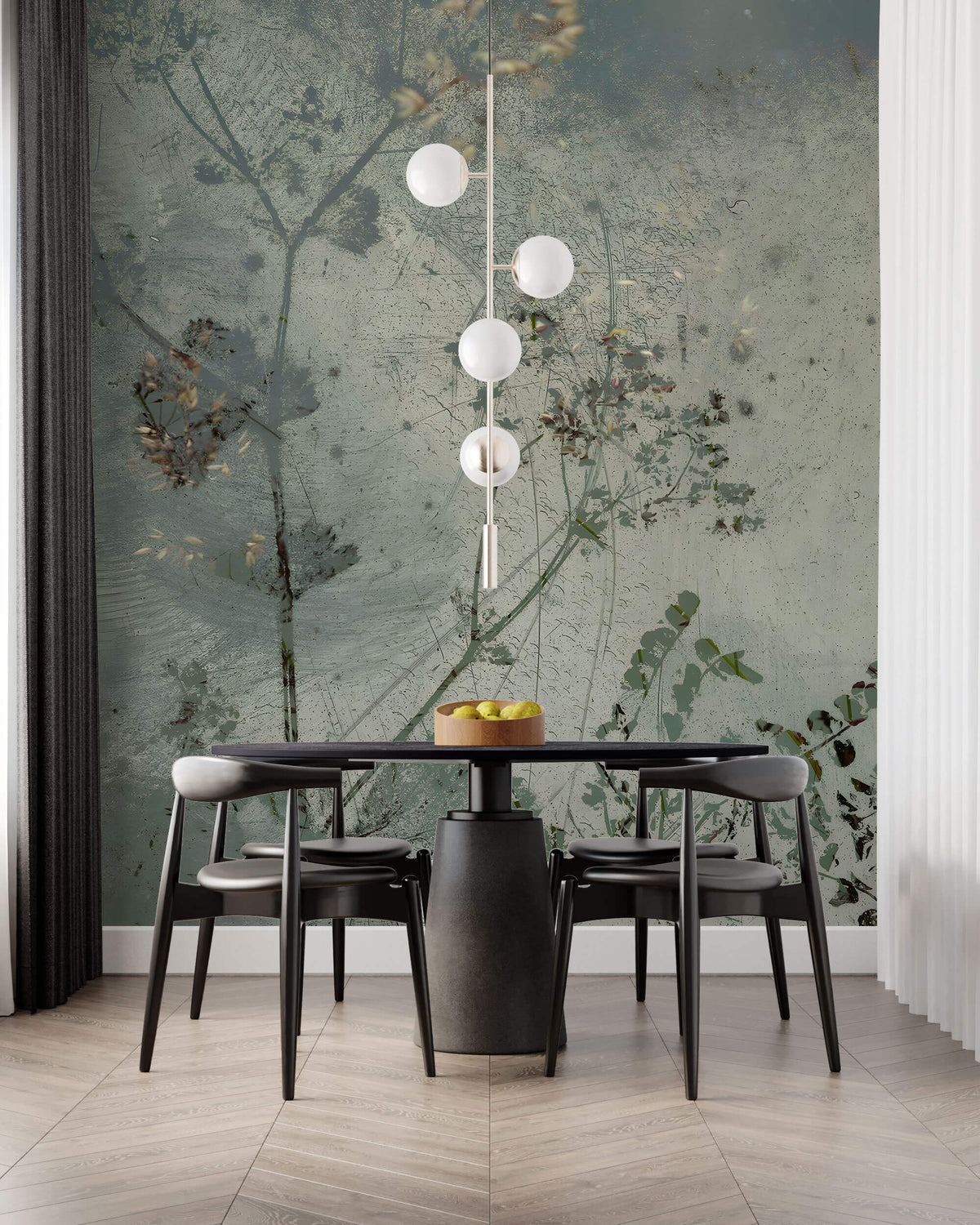 Tapet Personalizat Floral cu flori in fundal de plaster in nuante de verde - ABSTRACT FLOWER DESIGN