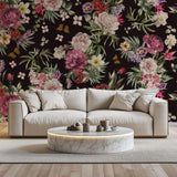 Tapet Personalizat Floral cu aranjamente florale pe un fundal maro inchis - TEXTURED FLOWER COLLAGE