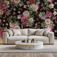 Tapet Personalizat Floral cu aranjamente florale pe un fundal maro inchis - TEXTURED FLOWER COLLAGE