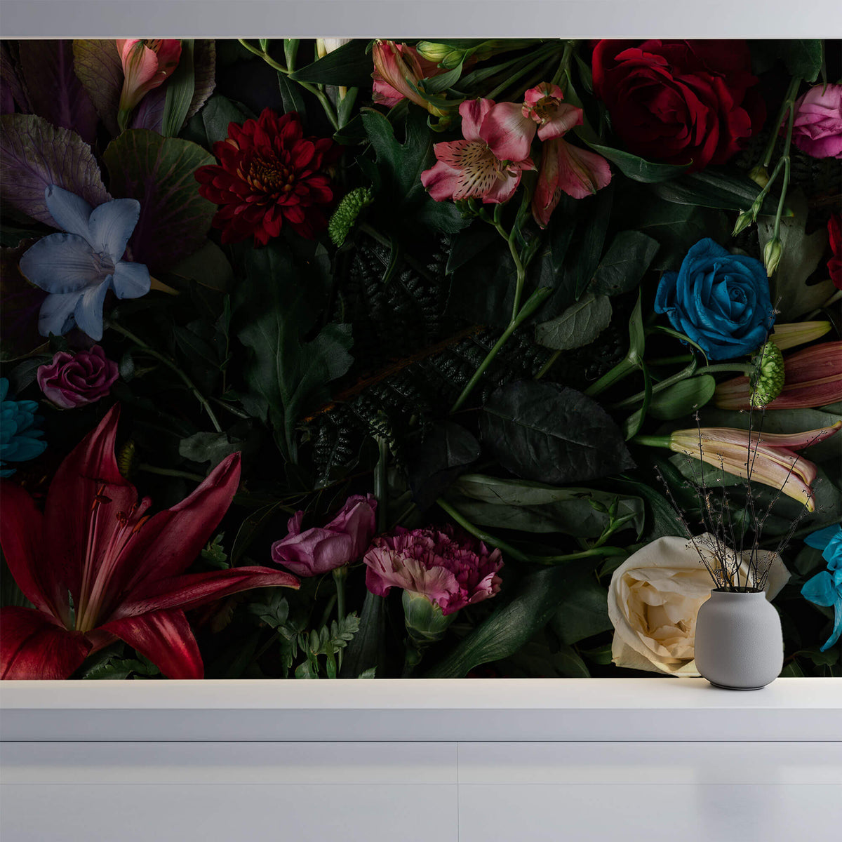 Fototapet Personalizat Floral cu crini crizanteme si trandafiri multicolori - DARK FLORAL PHOTOGRAPHY
