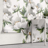 Tapet Personalizat Floral cu bujori albi infloriti - WHITE PEONY