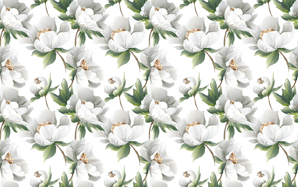 White Peony Personalised Wallpaper