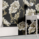 Tapet Personalizat Floral cu flori albe in stil elegant - BLACK & WHITE FLORAL PATTERN
