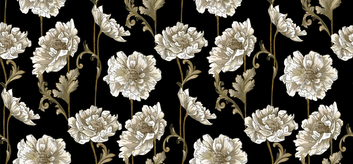 Black & White Floral Pattern Personalised Wallpaper