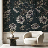 Tapet Personalizat Floral cu flori albe in stil elegant si fundal verde inchis - HAND-DRAWN ELEGANCE