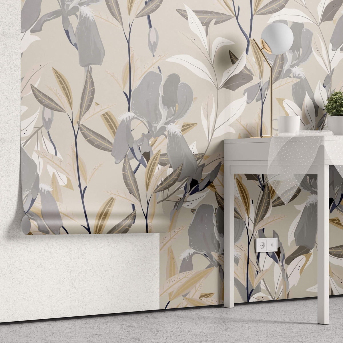 Tapet Personalizat Floral cu flori nude in nuante de gri si funal bej - SOFT NUDE FLOWERS