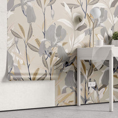 Tapet Personalizat Floral cu flori nude in nuante de gri si funal bej - SOFT NUDE FLOWERS