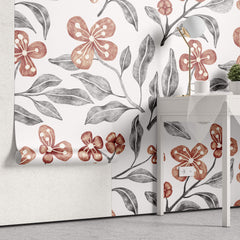 Tapet Personalizat Floral cu flori micute rosii si funze gri - SEAMLESS FLORAL PATTERN