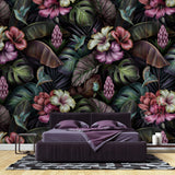 Tapet Personalizat Floral cu hibiscus inflorit multicolor si frunze verde inchis - TROPICAL HIBISCUS