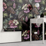 Tapet Personalizat Floral cu hibiscus inflorit multicolor si frunze verde inchis - TROPICAL HIBISCUS