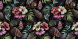 Tapet Personalizat Floral cu hibiscus inflorit multicolor si frunze verde inchis - TROPICAL HIBISCUS
