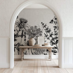 Tapet Personalizat Floral cu flori de camp desenate - MINIMALIST BLACK FLORAL