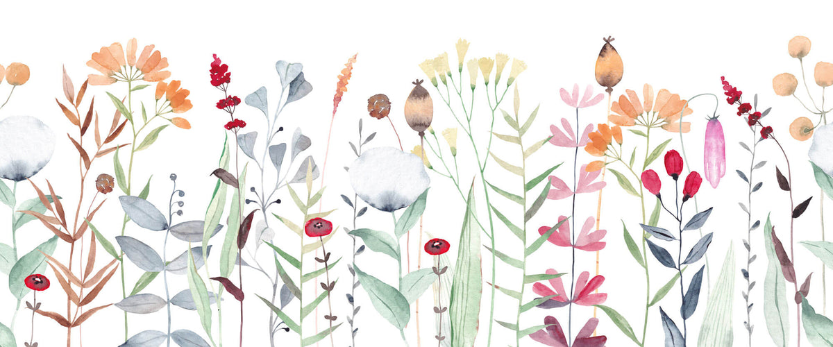 Tapet Personalizat Floral cu flori fragile colorate in stil watercolor - SOFT WATERCOLOR PLANTS