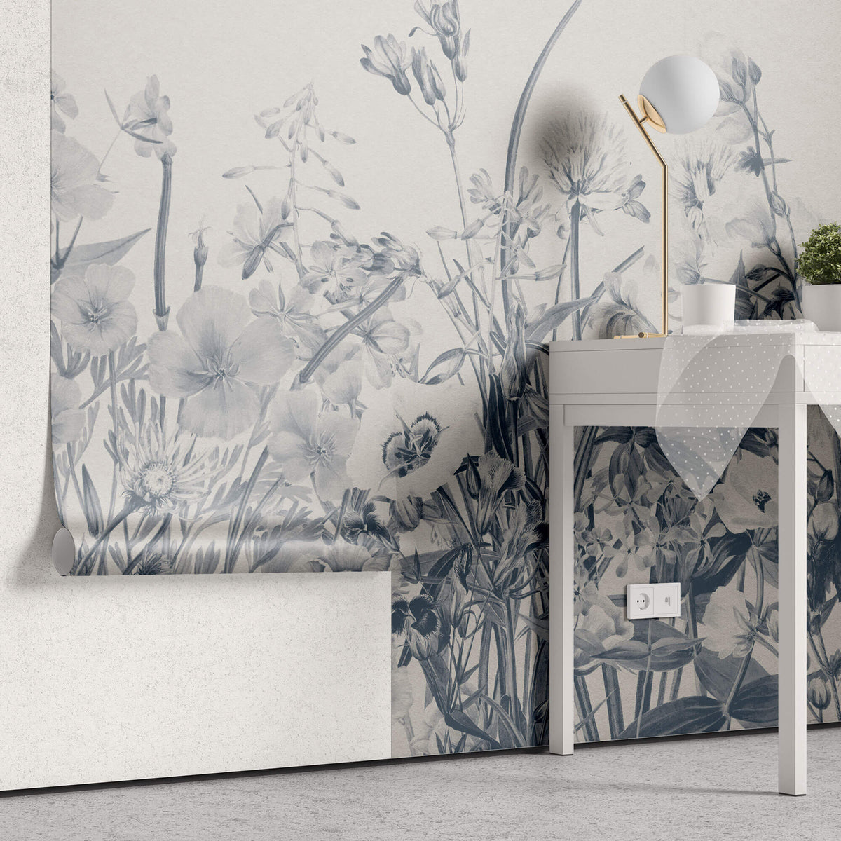 Tapet Personalizat Floral cu flori de camp in nuante albastrui - BLUE TINTED WILDFLOWERS